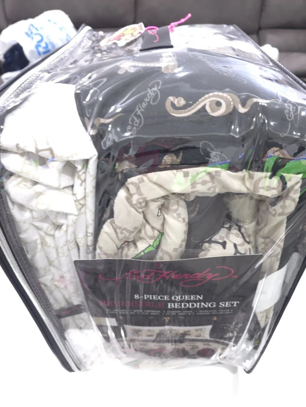 Ed Hardy Queen 8 pcs Cobra Reversible Comforter Bedding Set New